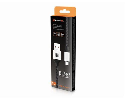 Кабель REAL-EL Premium Leather USB - USB Type-C (M/M), 1 м, Black (EL123500049) [604048]