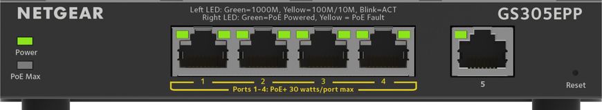 NETGEAR Комутатор GS305EPP 4xGE PoE+ (120Вт), 1xGE, керований (GS305EPP-100PES)