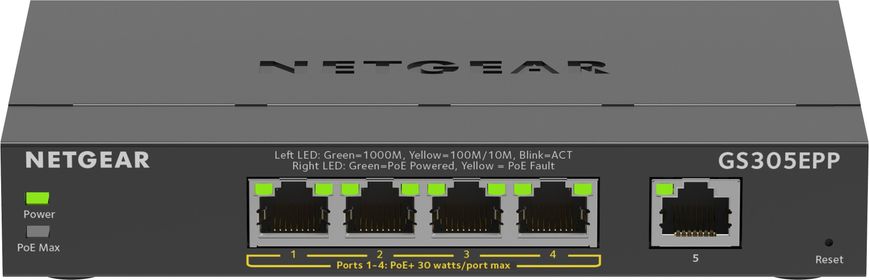 NETGEAR Комутатор GS305EPP 4xGE PoE+ (120Вт), 1xGE, керований (GS305EPP-100PES)