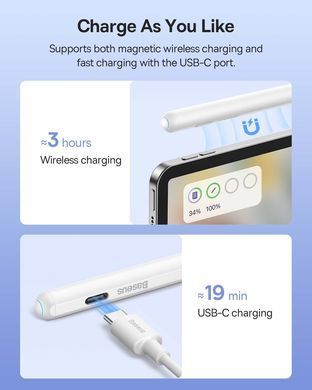 Стилус Baseus Smooth Writing 2 Series Dual Charging Stylus, White (SXBC080102) [802641]