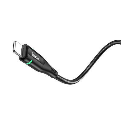 Кабель HOCO U93 USB to iP 2.4A, 1.2m, nylon, aluminum connectors, light indicator, Black (6931474732132) [805226]