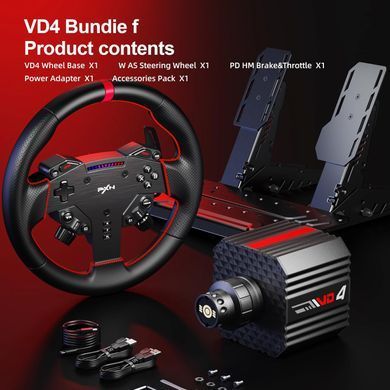 Кермо і педалі PXN VD4 Bundle for PC, 12кн., подв. педалі, кермо WAS 280мм (PXN-VD4 Bundle EU) [405564]