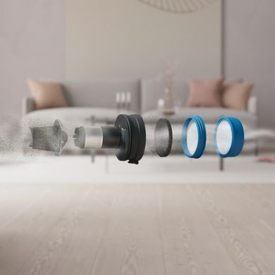 Пилосос Electrolux бездротовий, конт пил -0.3л, автон. робота до 40хв, вага-2.2кг, HEPA12, AutoMode, 4 насадки, синій (EP71UB14DB) [12359]