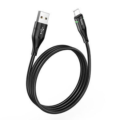 Кабель HOCO U93 USB to iP 2.4A, 1.2m, nylon, aluminum connectors, light indicator, Black (6931474732132) [805226]