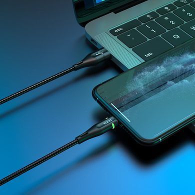 Кабель HOCO U93 USB to iP 2.4A, 1.2m, nylon, aluminum connectors, light indicator, Black (6931474732132) [805226]