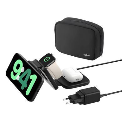Зарядний пристрій бездротовий Belkin 3в1 Travel Pad Wireless Qi2 15Вт, чорний (WIZ024VFBK) [108427]