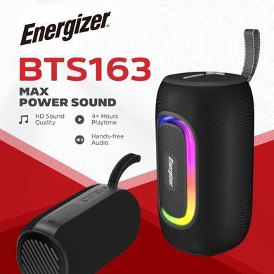 Акустична система 1.0 Energizer 16Вт Bluetooth 5.2/MicroSD/USB/AUX/FM,IPX65, чорна (BTS163) [404797]