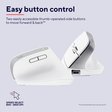 Миша Trust Bayo+ Multidevice Ergonomic, BT/WL/USB-A, біла (25399_TRUST) [110865]