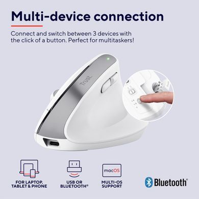 Миша Trust Bayo+ Multidevice Ergonomic, BT/WL/USB-A, біла (25399_TRUST) [110865]