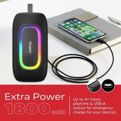 Акустична система 1.0 Energizer 16Вт Bluetooth 5.2/MicroSD/USB/AUX/FM,IPX65, чорна (BTS163) [404797]