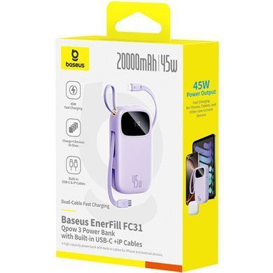 УМБ Baseus 20000mAh EnerFill FC31 45W PD,QC,USB-A,USB-C In/Out,built-in USB-C/Lightning cable Purple (E0028D02) [404548]