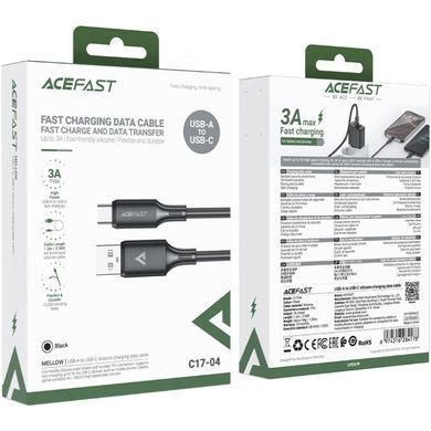 Кабель USB 2.0 AM-Type-C M, 1.2 м, 60W silicone C17-04 Black Acefast (6974316284178) [404586]