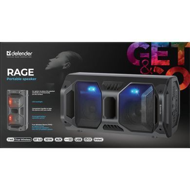 Акустична система 1.0 Defender Rage 50Вт BT/FM/USB/LED/Light/TWS (65109) [405288]