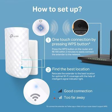 Розширювач покриття WiFi TP-LINK AC750, MESH (RE190) [104437]