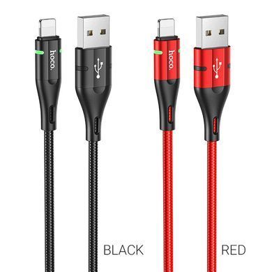 Кабель HOCO U93 USB to iP 2.4A, 1.2m, nylon, aluminum connectors, light indicator, Black (6931474732132) [805226]