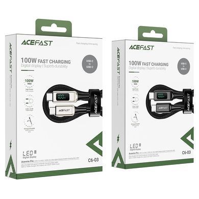 Кабель ACEFAST C6-03 Type-C to Type-C 5A, 100W, 2m, nylon, zinc connectors, digital display, Black (AFC6-03B) [802504]