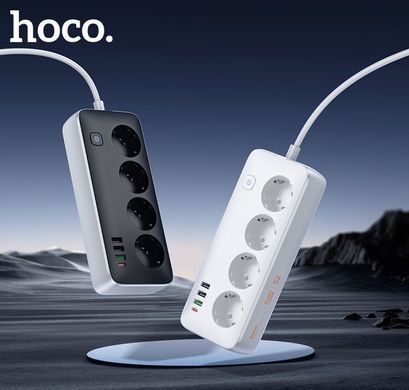 Мережевий подовжувач HOCO AC22 Sunlight 4-bit (PD30W/1C3A) desktop socket (EU/GER)(L=3M) Black (6942007636728) [803606]