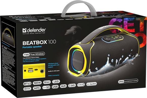 Портативна акустика Defender Beatbox 100 100Вт Black (65113) [203618]