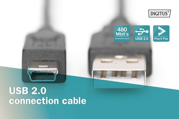 Кабель DIGITUS USB-A > USB-mini B синхронізації, 3.0 m, чорний (AK-300130-030-S) [113485]