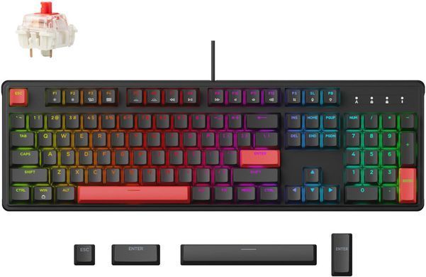 Клавіатура механічна Lemokey X3 104Key, Keychron Red, USB-A, QMK/VIA, Hot-Swap, EN/UKR, RGB, чорний (X3-H1-UA) [103710]