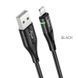 Кабель HOCO U93 USB to iP 2.4A, 1.2m, nylon, aluminum connectors, light indicator, Black (6931474732132) [805226], фото 1