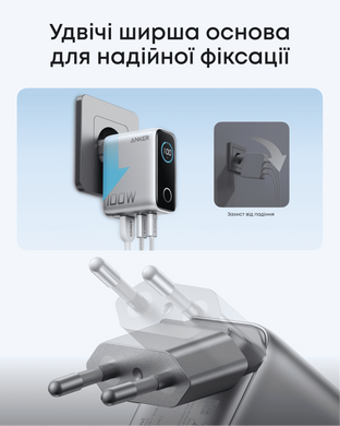 Мережевий зарядний пристрій Anker GaN Charger 100W, 2xUSB-C PD & 1xUSB-A w Display and Cable Dark Gray (B121BGZ1) [203875]
