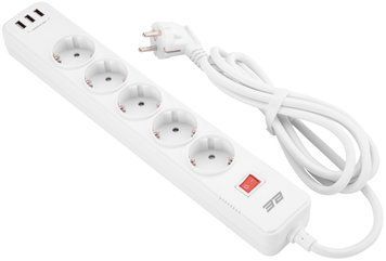 Подовжувач мережевий 2E 2м, 5xТипF, 16A, 3xUSB-A, фільтр, білий (2E-SP515M2USBWH) [108848]