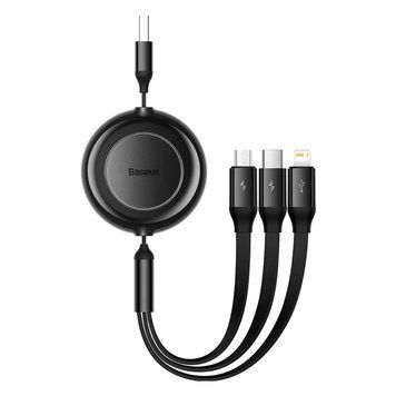 Кабель Baseus Free2Draw Retractable Crystal Fast Charging Data Cable USB to M+L+C 3.5A 1.1m Cluster Black (P10368700111-02) [802608]