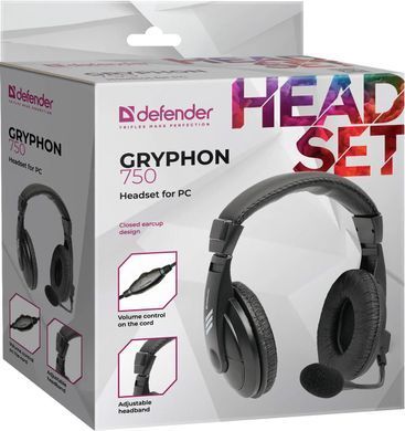 Гарнітура Defender Gryphon HN-750, 2х3,5мм, Black (63750) [401760]