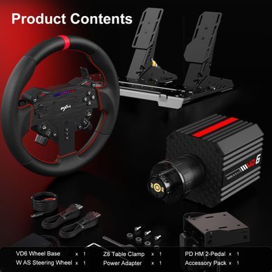 Кермо і педалі PXN VD6 Bundle for PC, 19кн., подв. педалі,кермо WAS 280мм (PXN-VD6 Bundle EU) [405565]