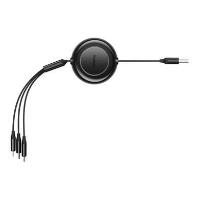Кабель Baseus Free2Draw Retractable Crystal Fast Charging Data Cable USB to M+L+C 3.5A 1.1m Cluster Black (P10368700111-02) [802608]