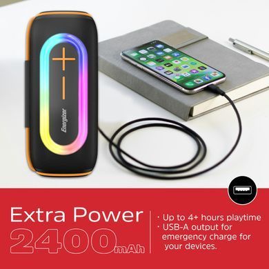 Акустична система 1.0 Energizer 20Вт Bluetooth 5.2/MicroSD/USB/AUX/FM,IPX65, 360&deg; Sound чорна (BTS206) [404798]