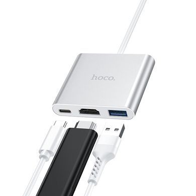 USB-хаб HOCO HB14 Easy use Type-C adapter(Type-C to USB3.0+HDMI+PD) Silver (6931474725790) [803285]