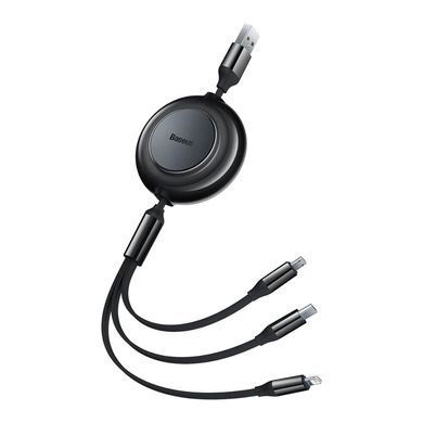 Кабель Baseus Free2Draw Retractable Crystal Fast Charging Data Cable USB to M+L+C 3.5A 1.1m Cluster Black (P10368700111-02) [802608]