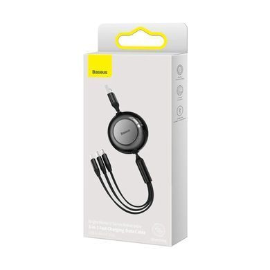 Кабель Baseus Free2Draw Retractable Crystal Fast Charging Data Cable USB to M+L+C 3.5A 1.1m Cluster Black (P10368700111-02) [802608]