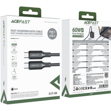 Кабель USB 2.0 Type-C M-M, 1.2 м, 60W silicone C17-03 Black Acefast (6974316284161) [404587]
