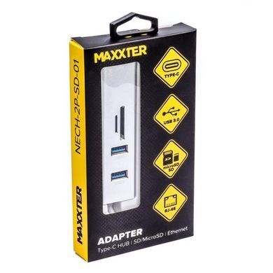 Концентратор USB Type-C Maxxter 2хUSB3.0, RJ-45, microSD/TF, метал, Grey (NECH-2P-SD-01) [621017]
