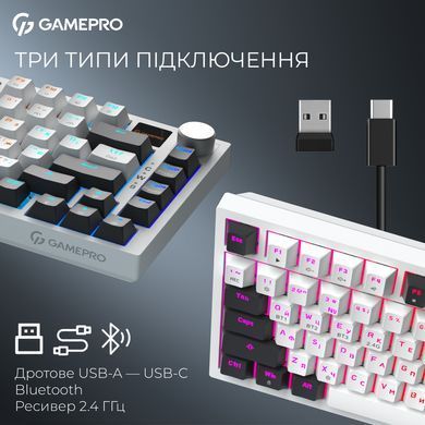 Клавіатура бездротова GamePro Asgard Valhalla QLAB Sakura Switch White With Display (MK160-W-D-QS-PRO) [619470]