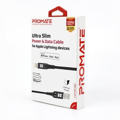 Кабель Promate NerveLink-i USB - Lightning (M/M), 2.4 A, 1.2 м, Black (nervelink-i.black) [604293]