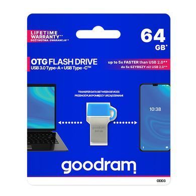 USB Flash GoodRAM 64GB USB 3.0/Type-C ODD3 Metal, Retail (ODD3-0640B0R11) [403911]