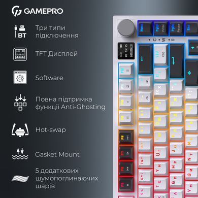 Клавіатура бездротова GamePro Asgard Valhalla QLAB Sakura Switch White With Display (MK160-W-D-QS-PRO) [619470]