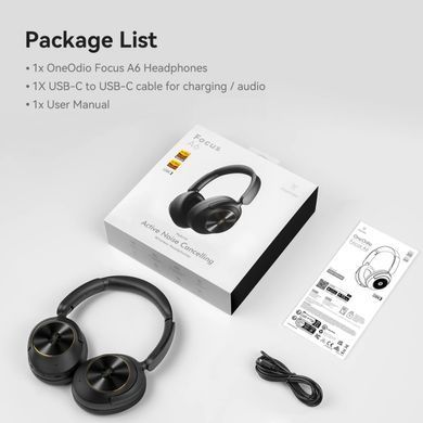 Гарнітура OneOdio A6, Bluetooth + USB-C, Hybrid ANC, Black (A6 Black) [404491]