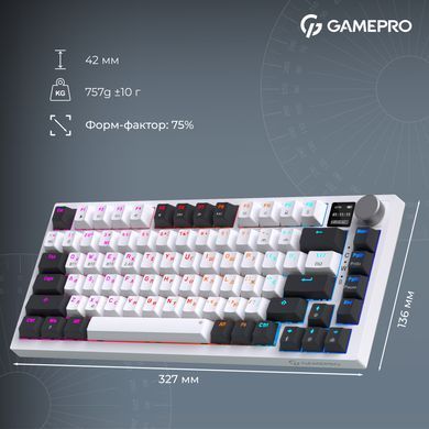 Клавіатура бездротова GamePro Asgard Valhalla QLAB Sakura Switch White With Display (MK160-W-D-QS-PRO) [619470]