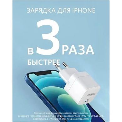 Мережевий зарядний пристрій Anker PowerPort III White, 20W USB Type-C (A2149G21) [603330]