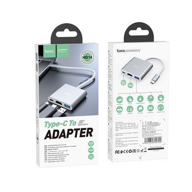 USB-хаб HOCO HB14 Easy use Type-C adapter(Type-C to USB3.0+HDMI+PD) Silver (6931474725790) [803285]