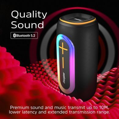 Акустична система 1.0 Energizer 20Вт Bluetooth 5.2/MicroSD/USB/AUX/FM,IPX65, 360&deg; Sound чорна (BTS206) [404798]