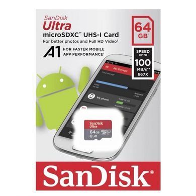 Карта пам'яті microSDXC (UHS-1) SanDisk Ultra 64Gb class 10 A1 (100Mb/s) (SDSQUNR-064G-GN3MN) [803676]