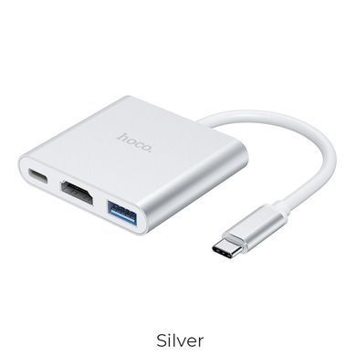 USB-хаб HOCO HB14 Easy use Type-C adapter(Type-C to USB3.0+HDMI+PD) Silver (6931474725790) [803285]