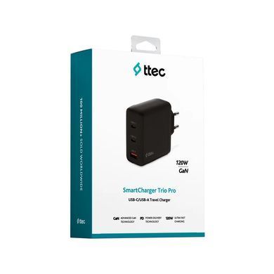 Мережевий зарядний пристрій Ttec SmartCharger Trio GAN 2хUSB-C/USB-A /120Вт Black (2SCG04S) [603278]