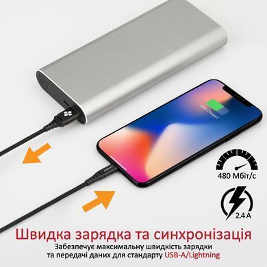 Кабель Promate NerveLink-i USB - Lightning (M/M), 2.4 A, 1.2 м, Black (nervelink-i.black) [604293]